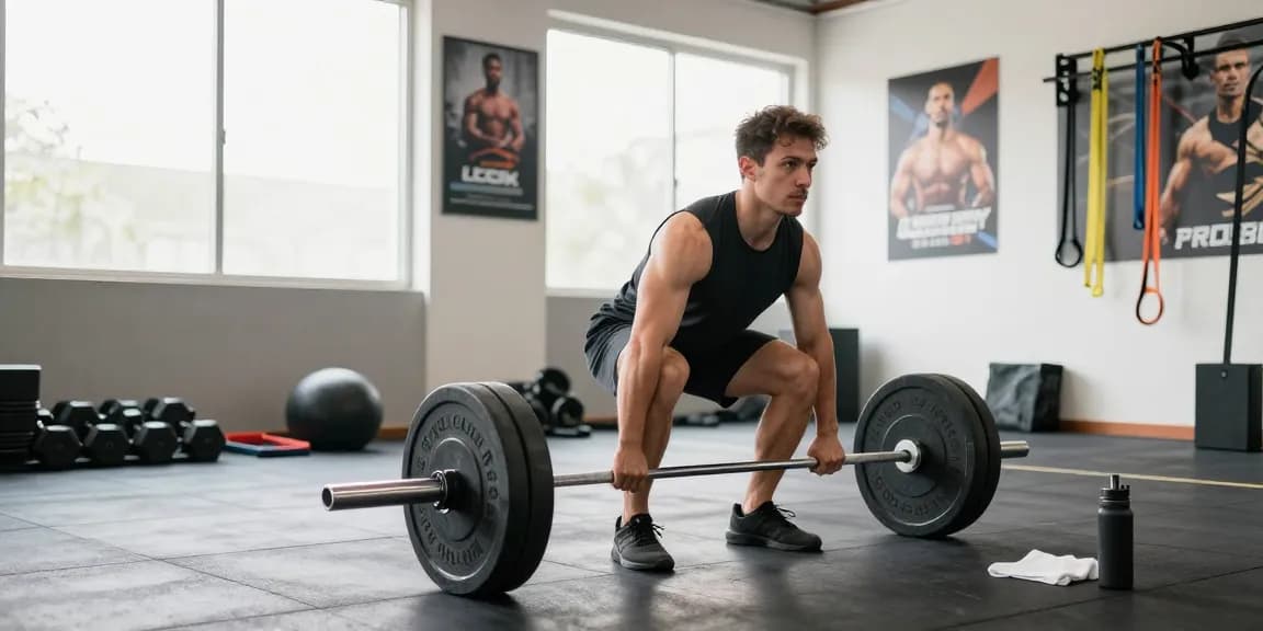 Deus Medical Steroide: Athlet bei Krafttraining im Fitnessstudio mit freiem Gewicht.