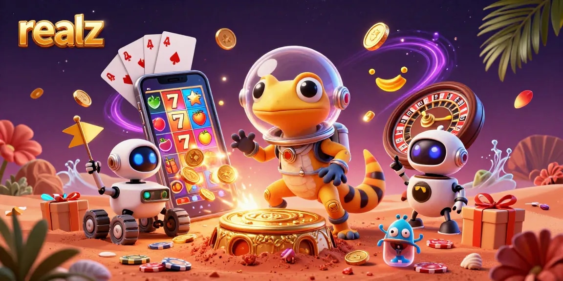 Die realz Casino-Entdeckung des Mars mit einem Marsgecko und einem Roboter-Rover.