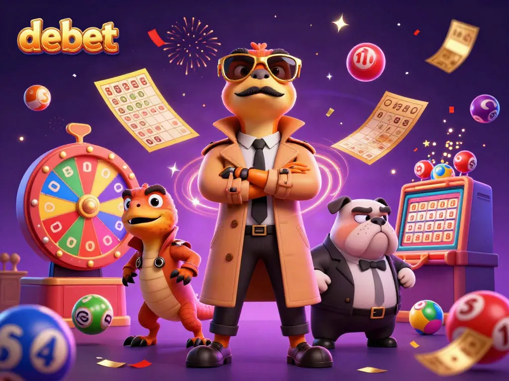 Experience the excitement of debet with vibrant casino elements and cartoon raptors in a trench coat.
