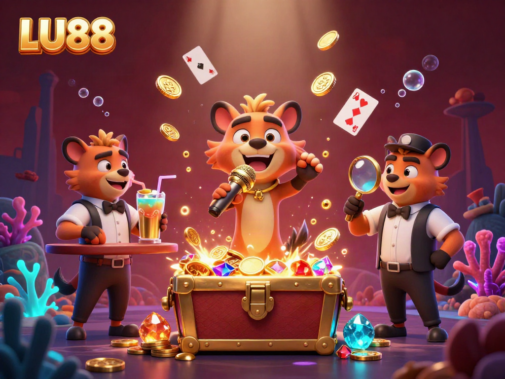 Experience the fun at LU88 with a hyena comedy club scene featuring jokes and drinks.