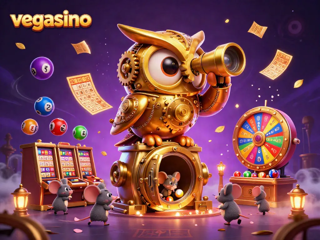 Engage with vegasino's captivating casino scene featuring golden characters and dynamic game elements.