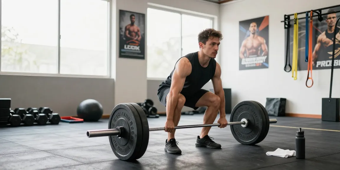 Deus Medical Steroide: Athlet bei Krafttraining im Fitnessstudio mit freiem Gewicht.