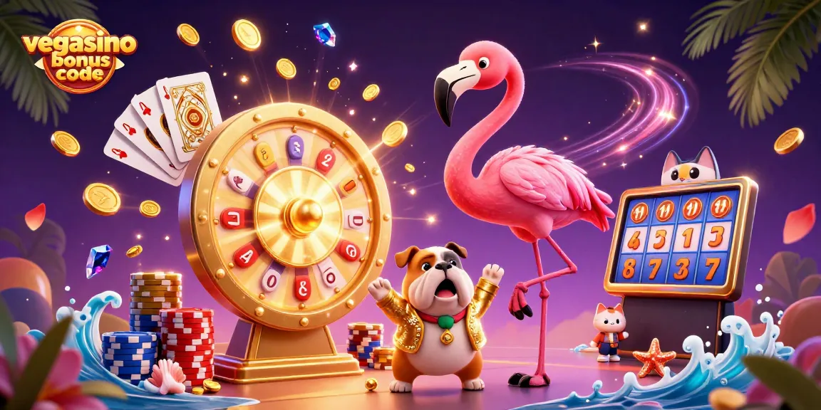 Spin the vegasino bonus code to unlock exciting offers and casino prizes in this dynamic 3D illustration.