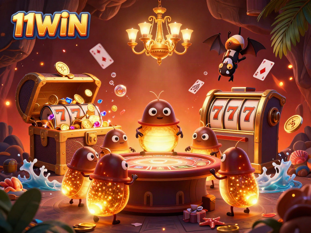 Experience the vibrant energy of 11WIN casino with a dynamic glowworm team illuminating the game action.