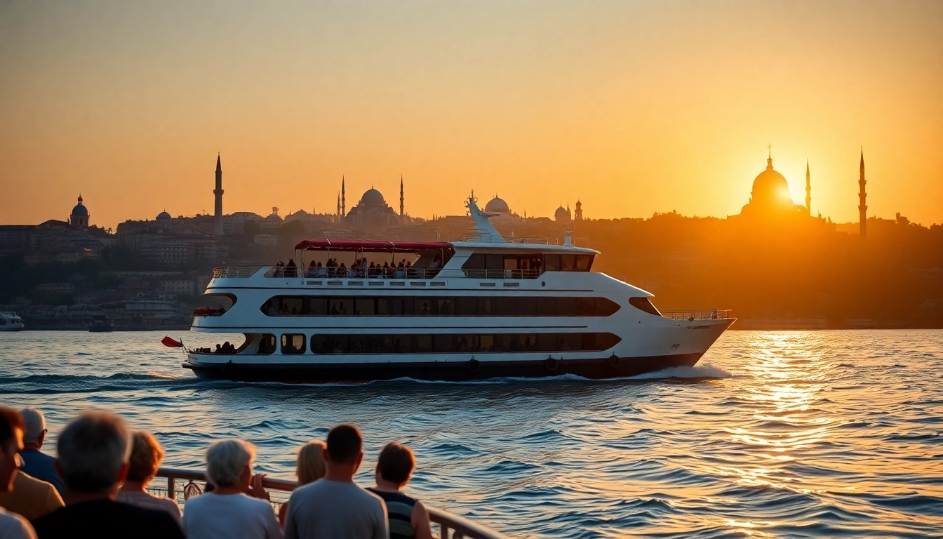 Erleben Sie spannende Istanbul Bosphorus cruises mit beeindruckender Skyline und glücklichen Touristen.