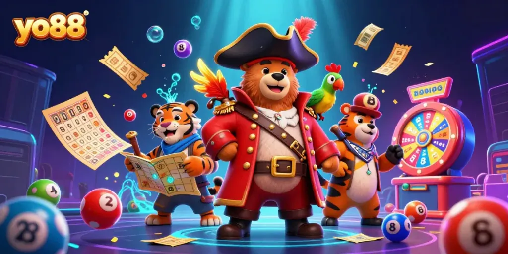 Join the adventure with yo88 as the pirate captain bear and his crew navigate a world of colorful lottery games and prizes.