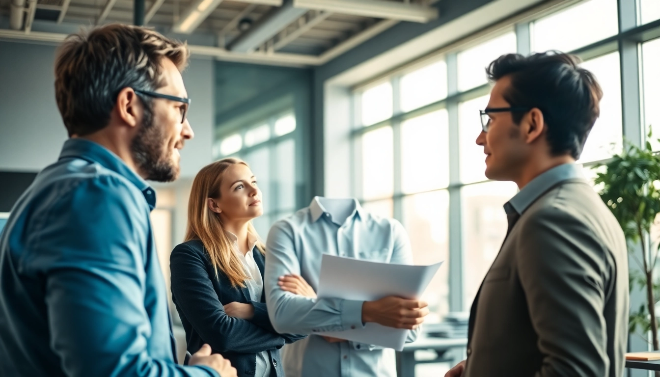 Headhunter Ingenieure in an engaging discussion with candidates in a modern office setting.