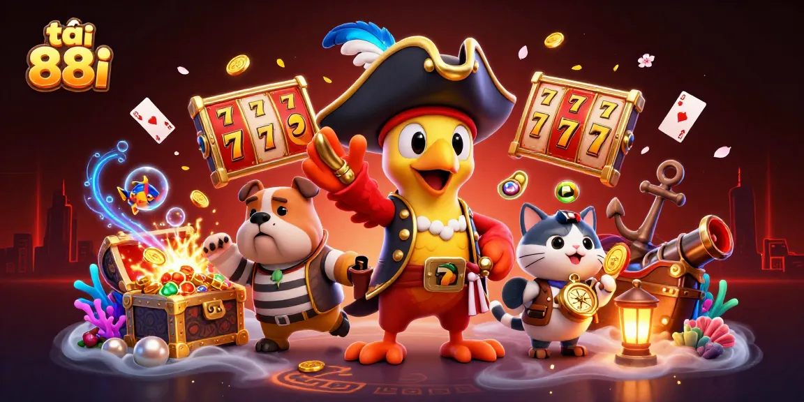 Win exciting rewards with tải 88i while enjoying various gaming elements like slot reels and treasure chests.