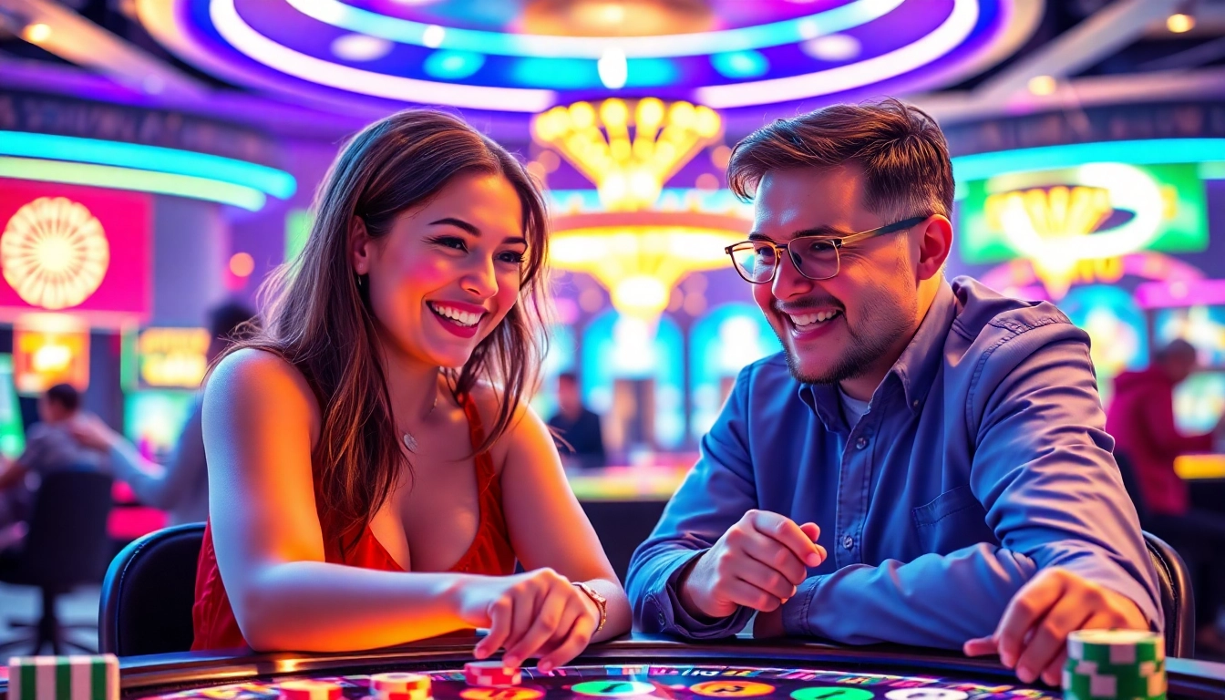 Spiele im bonus casino und erlebe aufregende Gewinne mit hellen Lichtern und glücklichen Spielern.