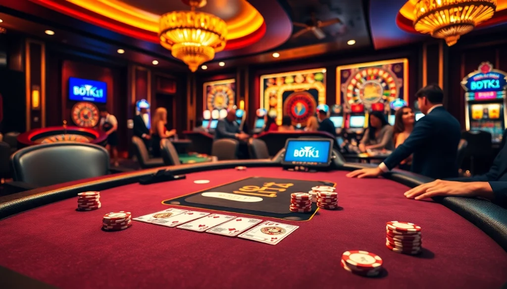 Playing poker with BDTK1 chips on a luxurious casino table, showcasing excitement and camaraderie.
