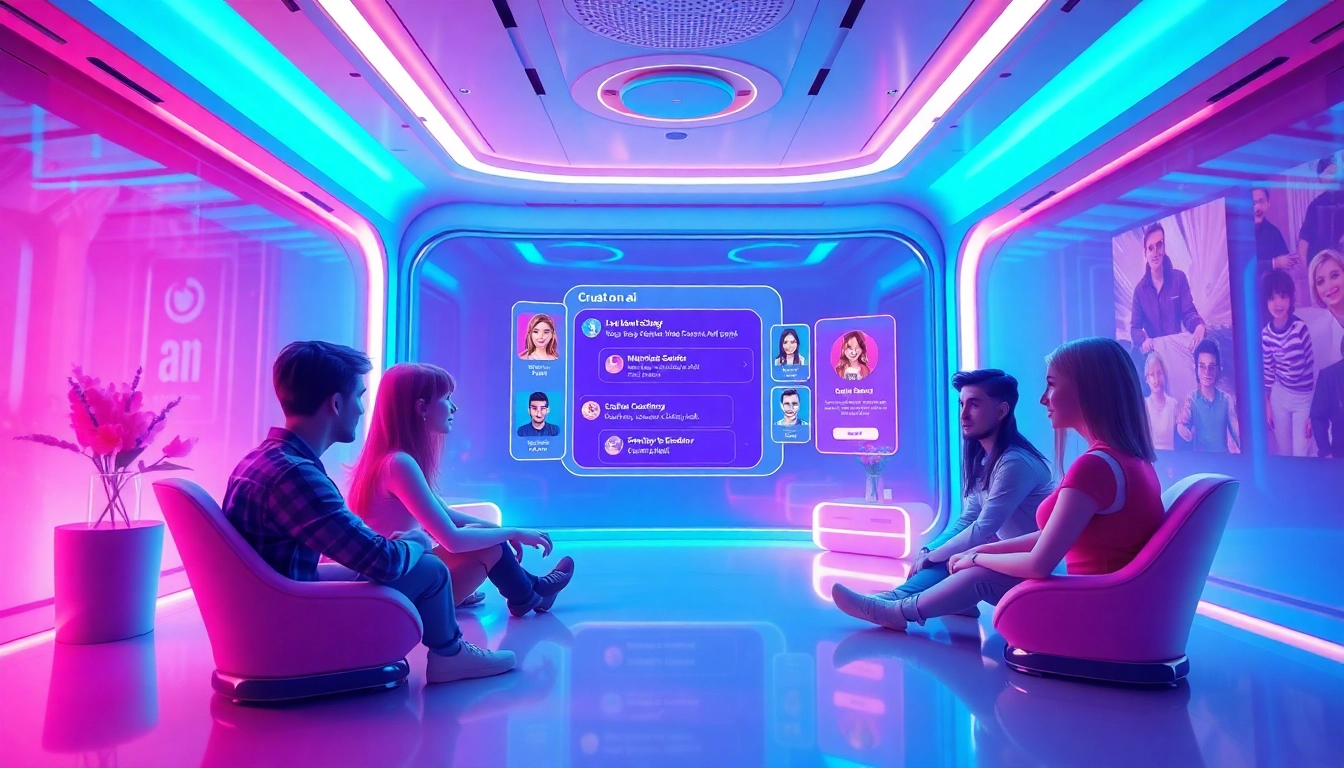 Engaging chat environment featuring interactive AI characters for crush on ai users, with vibrant colors and modern design.