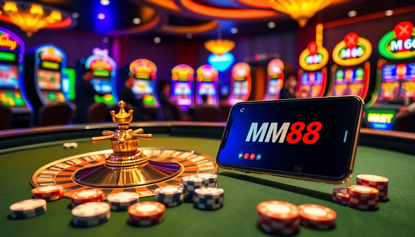 Win big with MM88 as players enjoy an exciting roulette game at a luxury casino.