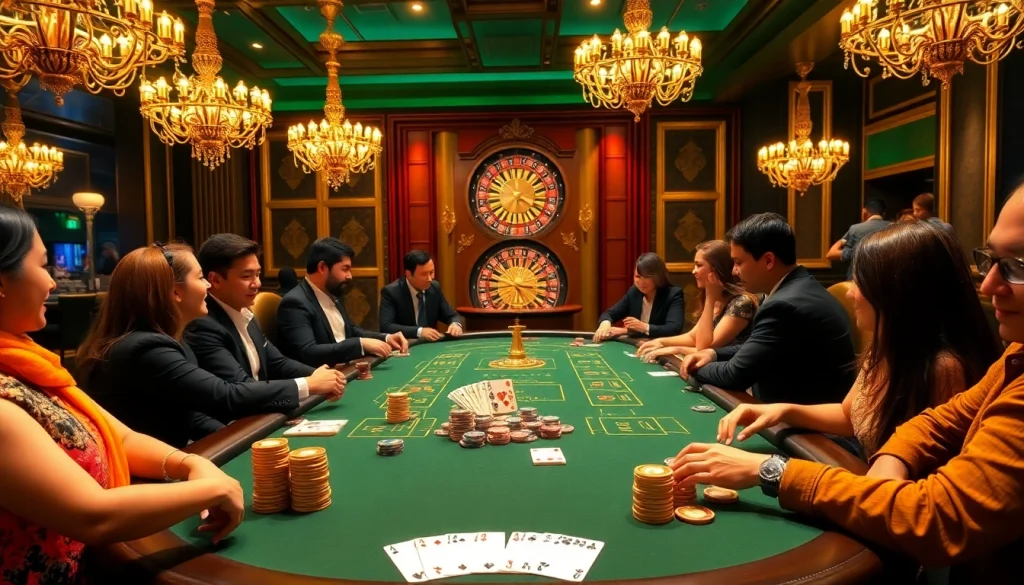 Players are enjoying a thrilling PG88 poker game at an upscale casino table.