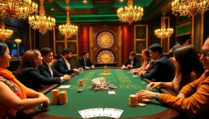 Players are enjoying a thrilling PG88 poker game at an upscale casino table.