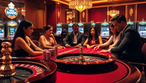 Experience the thrill of casino gaming at https://kjc.money/, featuring luxury tables, poker chips, and excitement.